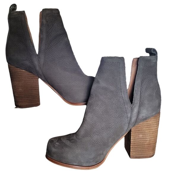 Jeffrey Campbell Booties Oshea Grey Leather Chunky Heel Ankle Boot Shoes Size 10 - Picture 2 of 15